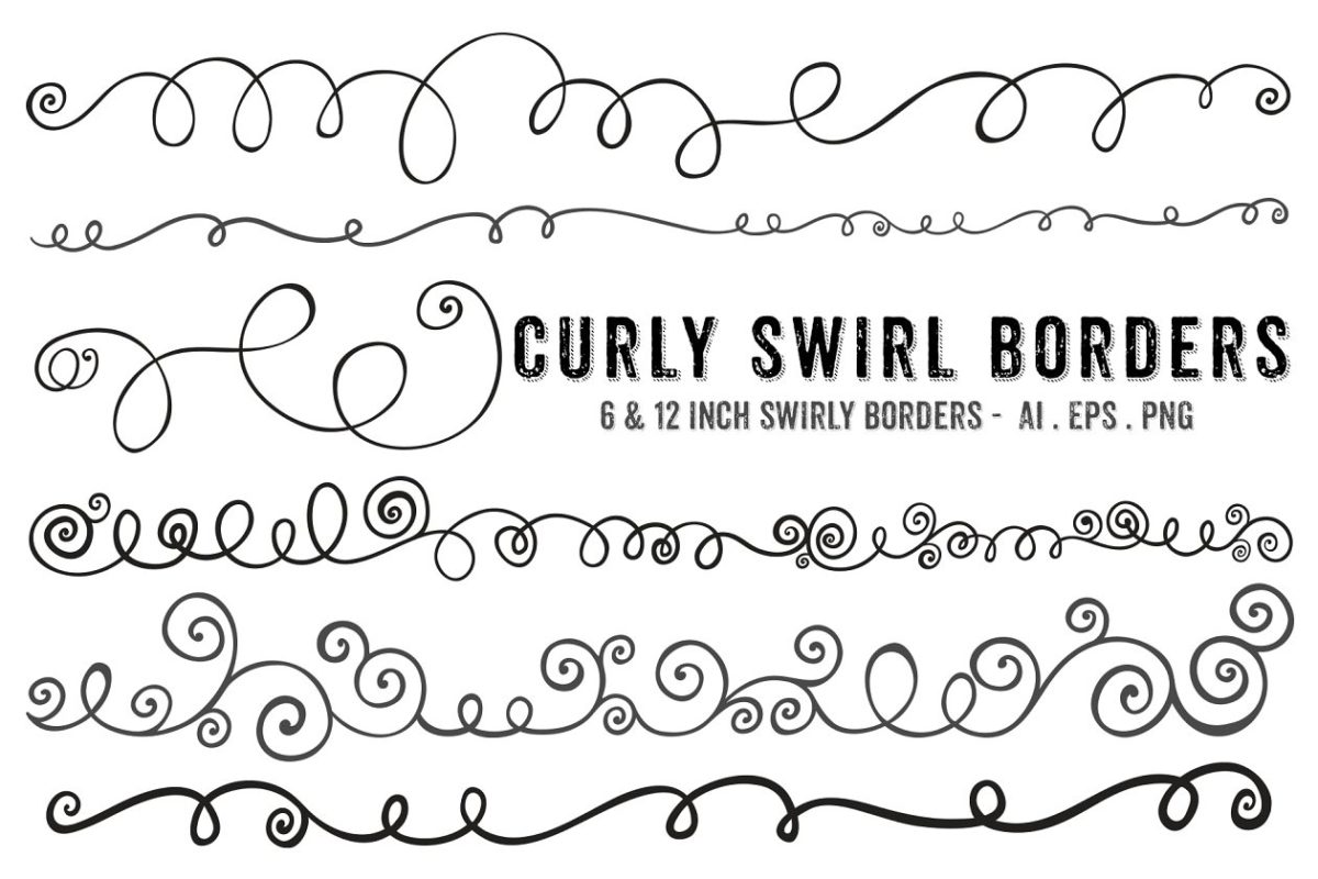 曲线卷曲的笔刷效果 Swirl Borders – PNG + Brushes