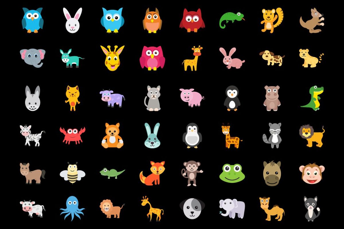 100个可爱的动物图标 100 Cute Animals Icons