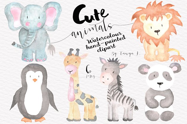 水彩画可爱动物 Watercolor Cute Animals set