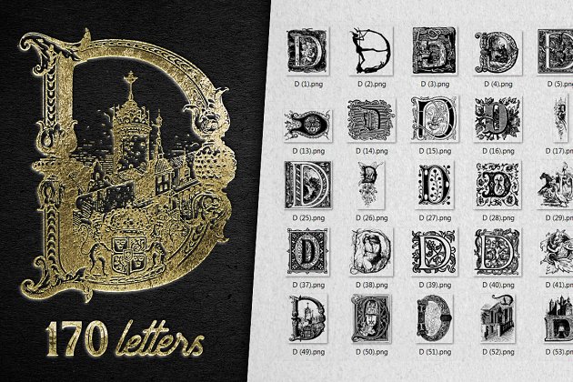 经典字母D装饰元素合集 Vintage Letter D Decorative Alphabet