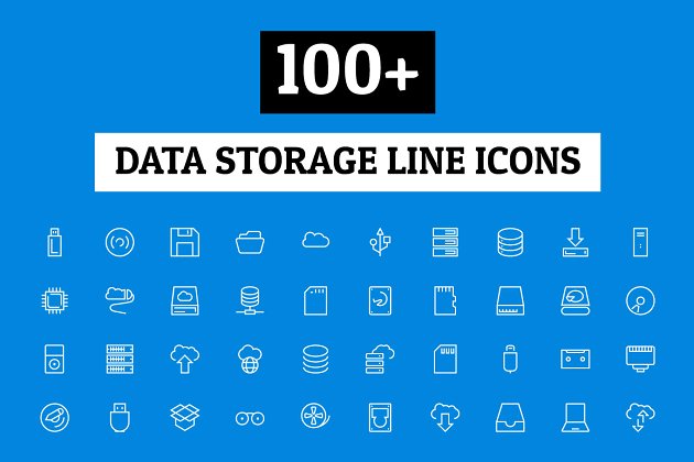 100+数据存储线型图标 100+ Data Storage Line Icons