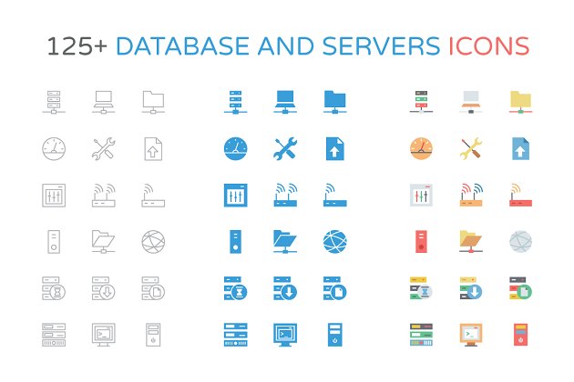 125个数据库和服务器相关的图标套装 125+ Database and Server Icons