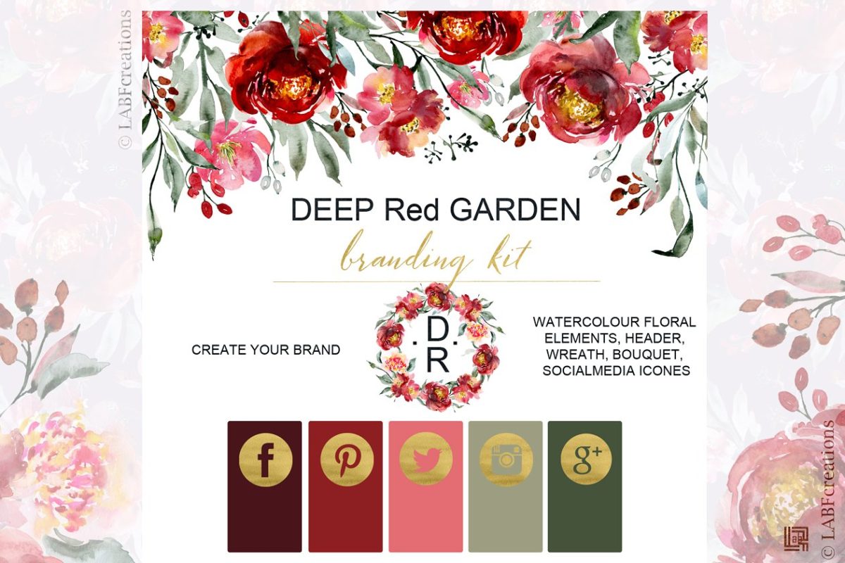 深红色的花园品牌包 Deep red garden. Branding kit.