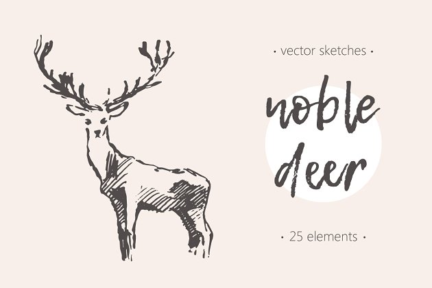 ???圣诞节鹿手绘素描素材 ???? Collection of noble deer sketches