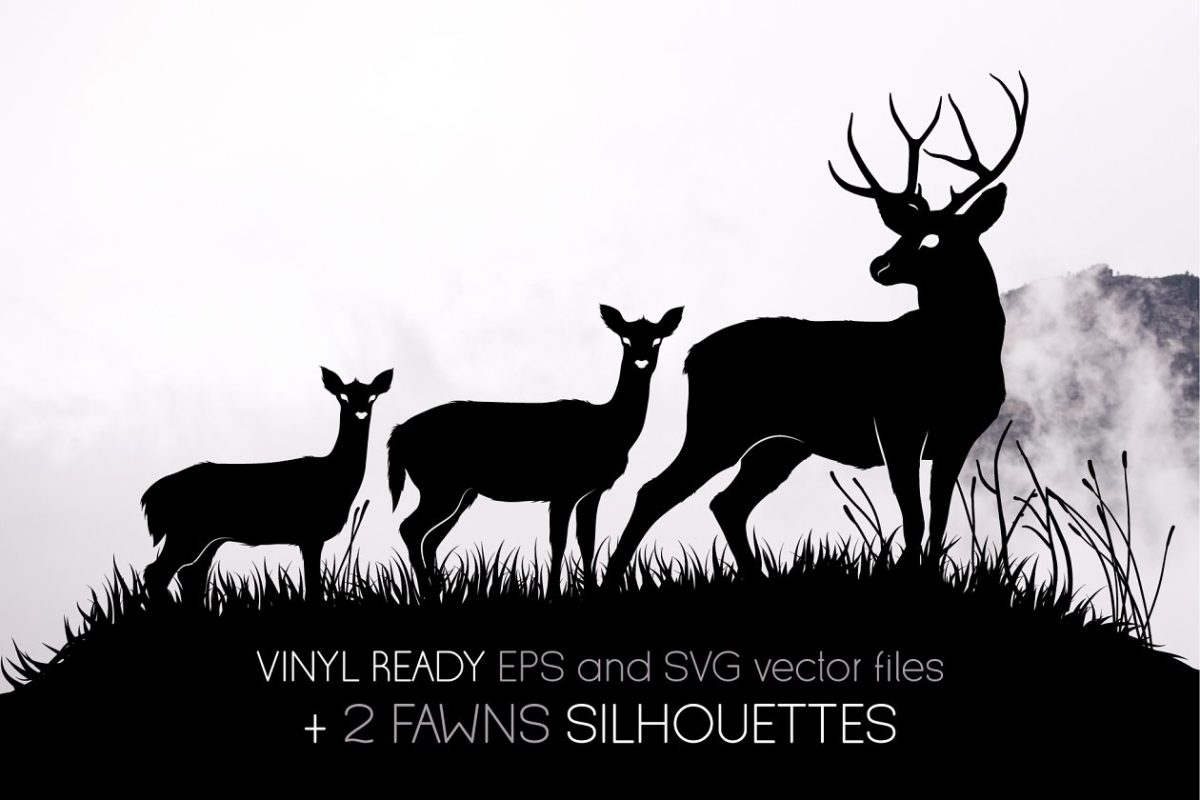 鹿的形状插画 3 deers and 2 fawns vector shapes