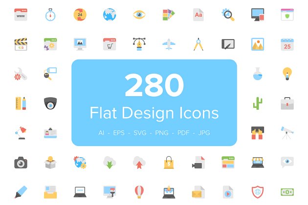 280个美丽的扁平化图标 280 Flat Design Icons