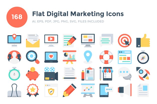 扁平化市场图标素材 168 Flat Digital Marketing Icons