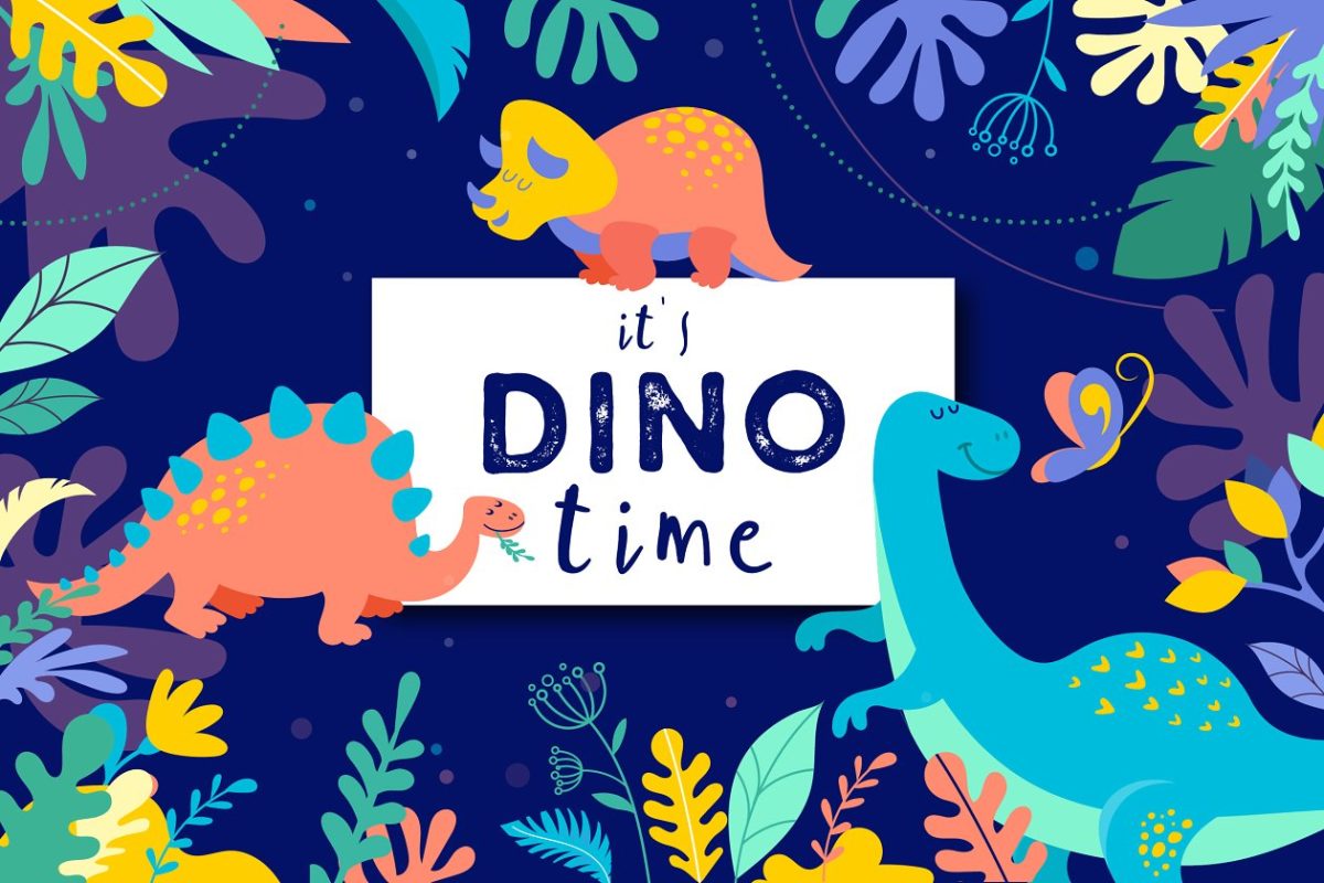 可爱的恐龙时代元素插画 it’s DINO time – cute dinosaurs kit