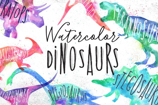 水彩恐龙素材 Watercolor Dinosaurs