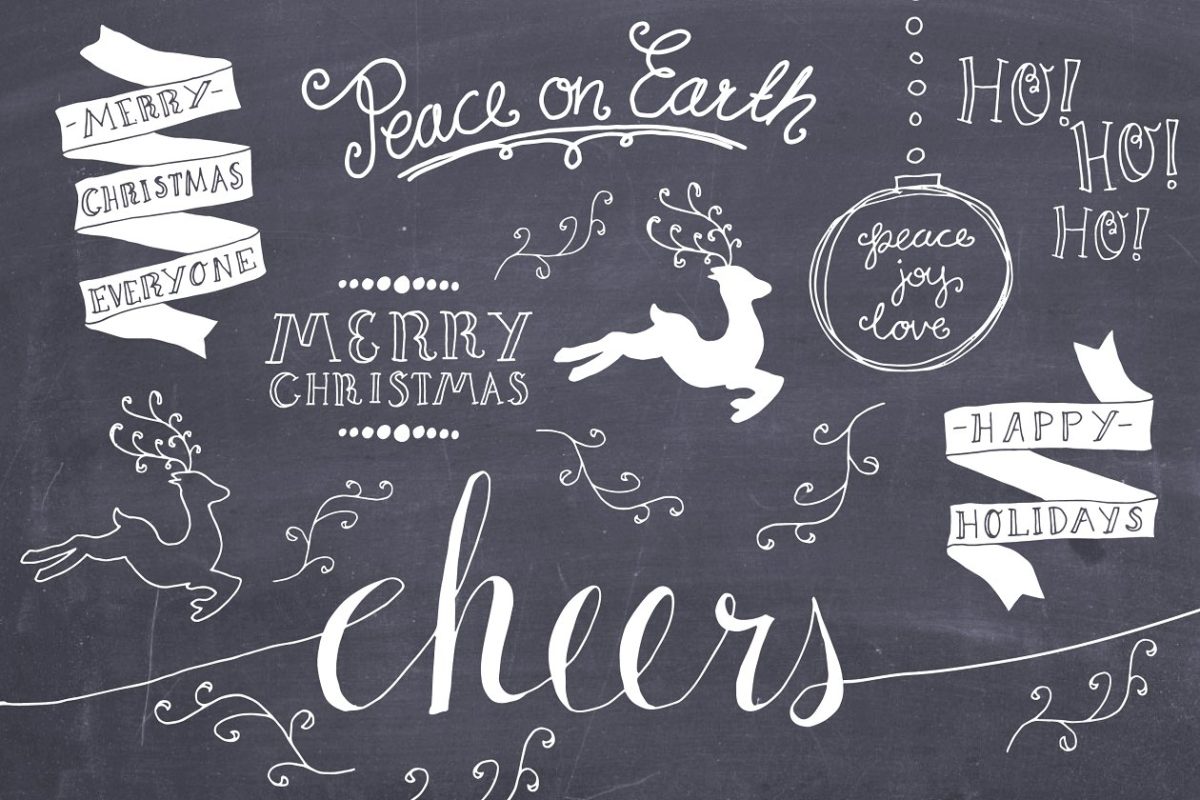 圣诞节元素黑板粉笔海报 Christmas Overlays Set 3 – Vector