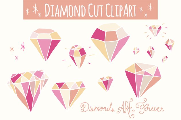 粉红砖石图形 Pink Diamonds Clip Art – Vector