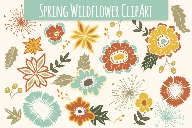 春季花卉素材 Spring Wildflower Elements – Vector
