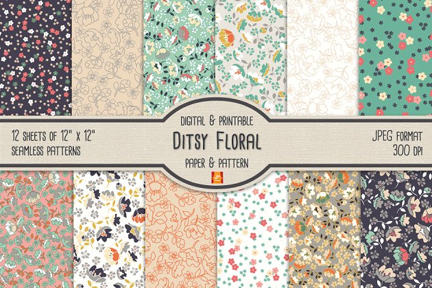 可爱的花卉背景纹理素材 Cute Ditsy Floral Paper &Pattern