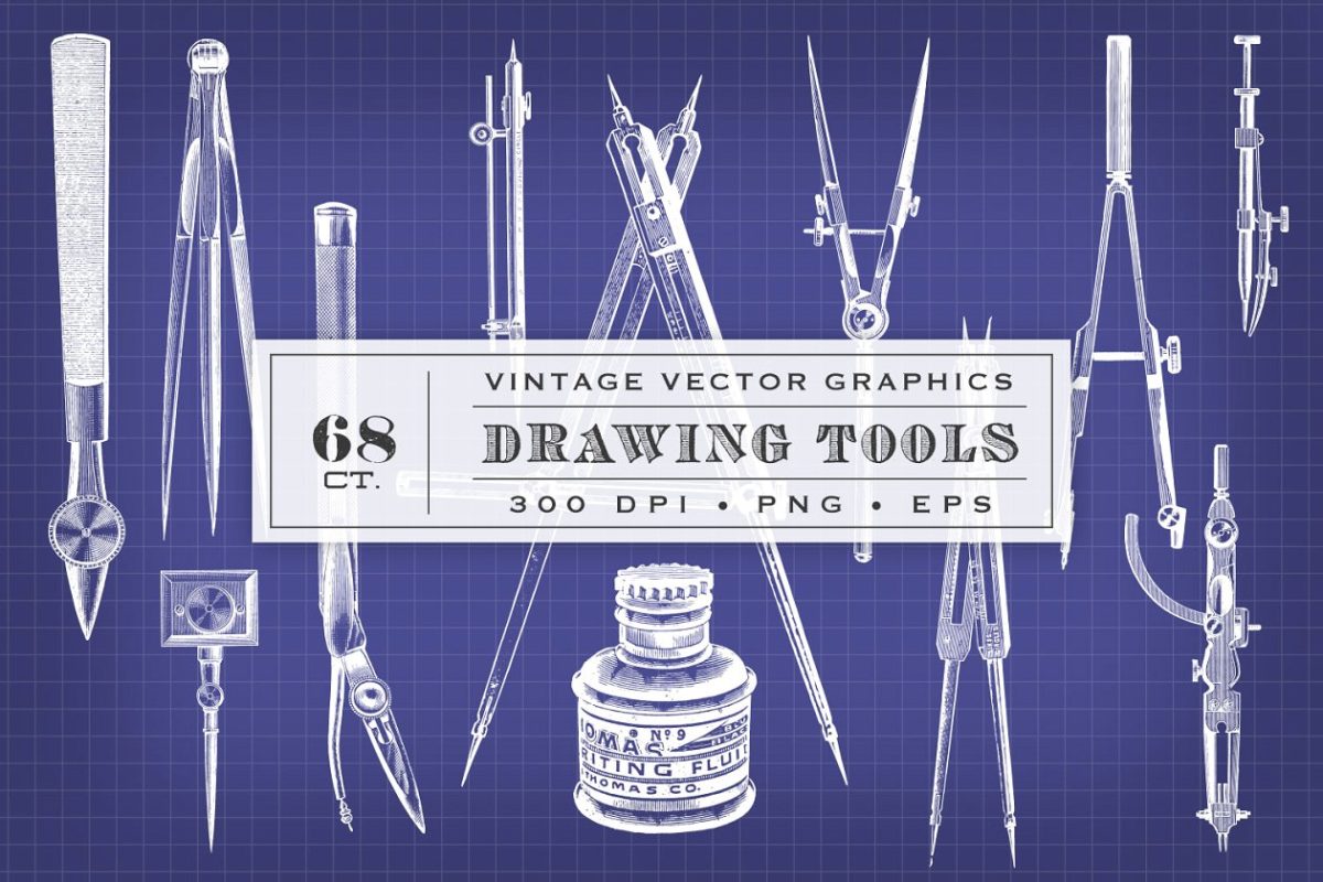复古矢量绘图工具图形 Vintage Vector Drawing Tools