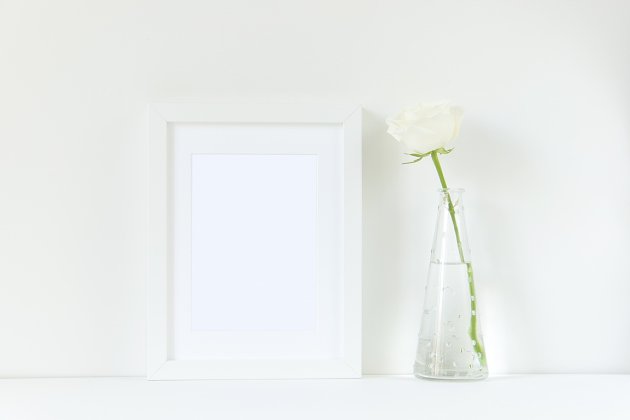 白框样机模板 White frame mockup with rose