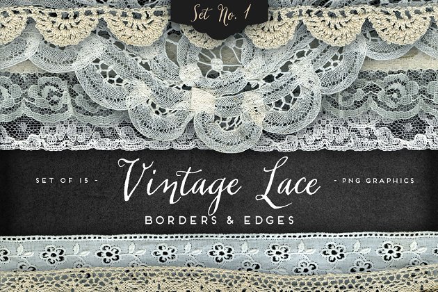 经典的蕾丝边框素材 Vintage Lace Borders & Edges 1