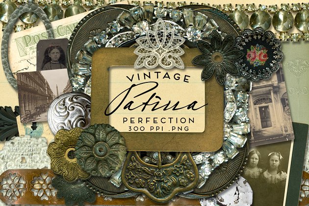 完美丰富的怀旧古董图形素材包 Patina Perfection Vintage Graphics