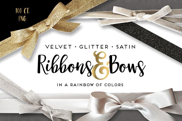 天鹅绒缎面闪光丝带和蝴蝶结 Velvet Satin Glitter Ribbons & Bows