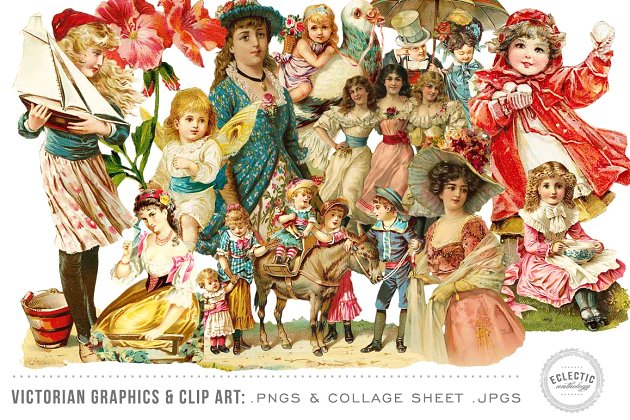 维多利亚时代的图形和绘画水彩 Victorian Graphics & Clip Art Bundle