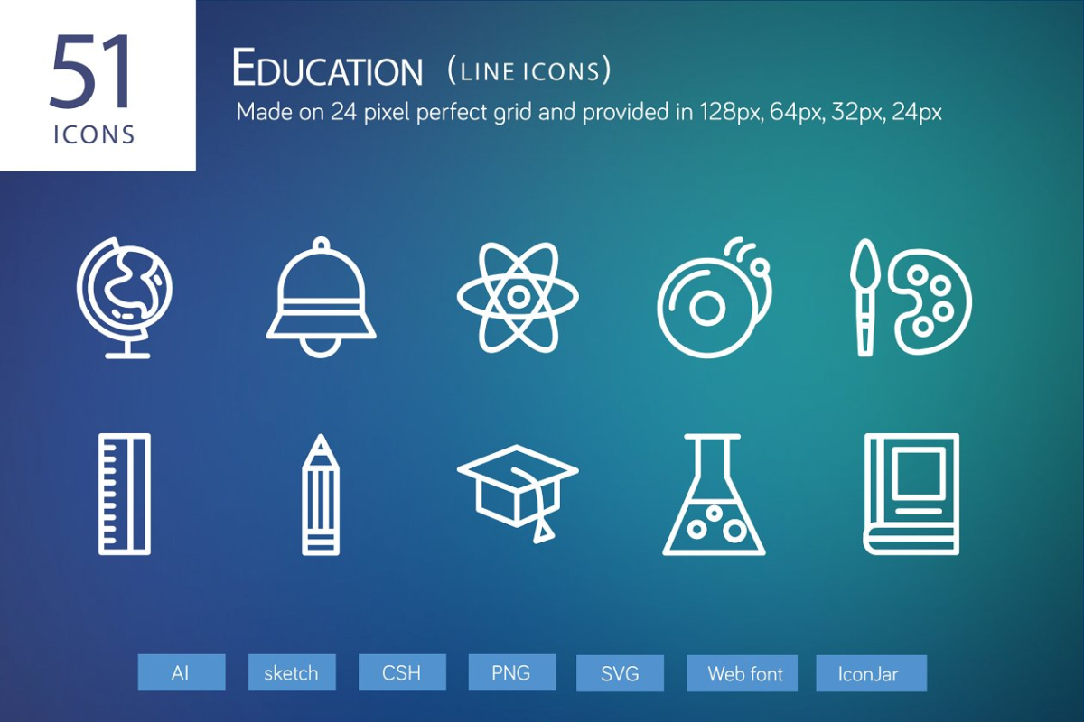 教育矢量图标 51 Education Line Icons