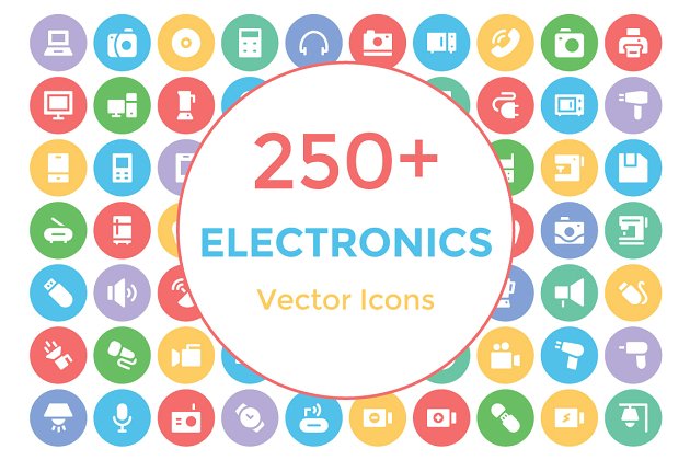 250+个电子设备矢量图标 250+ Electronics Vector Icons