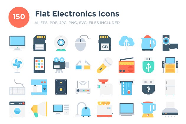 电子设备矢量图标 150 Flat Electronics Icons