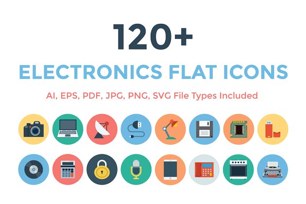 120+电子平面图标 120+ Electronics Flat Icons