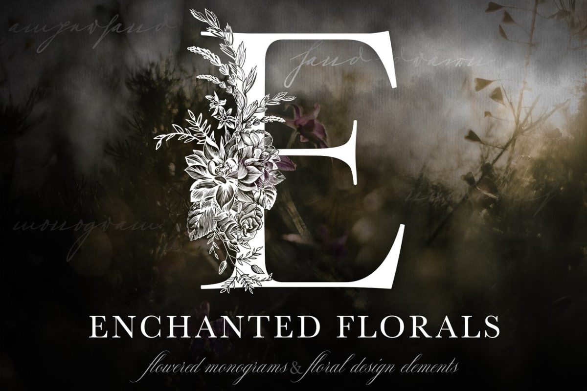 迷人的花押字效果素材 Enchanted Florals Monogram Set