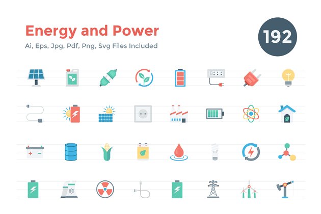 能源矢量图标素材 192 Flat Energy and Power Icons