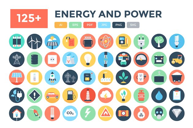 扁平化能源图标大全125+ Flat Energy and Power Icons