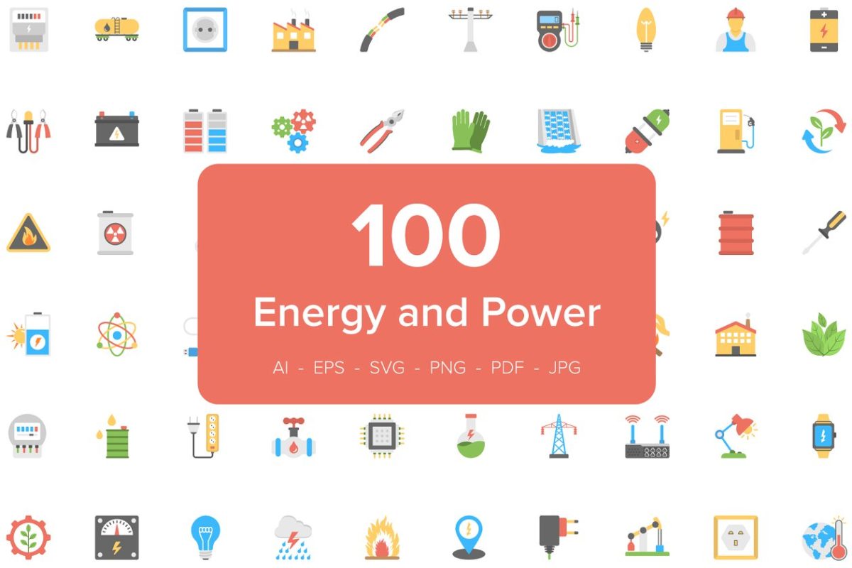 能源图标素材 100 Energy and Power Flat Icons