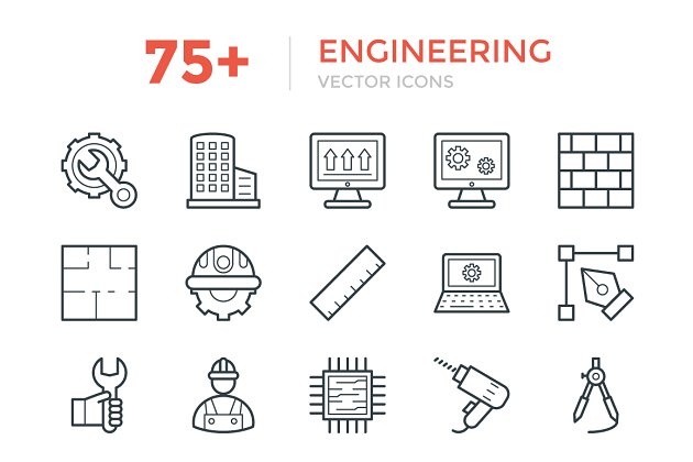 75+工程矢量图标 75+ Engineering Vector Icons