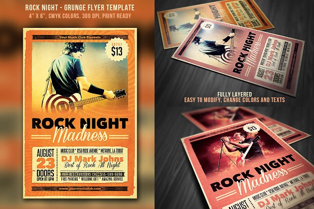 摇滚之夜海报制作模板 Rock Night Grunge Flyer