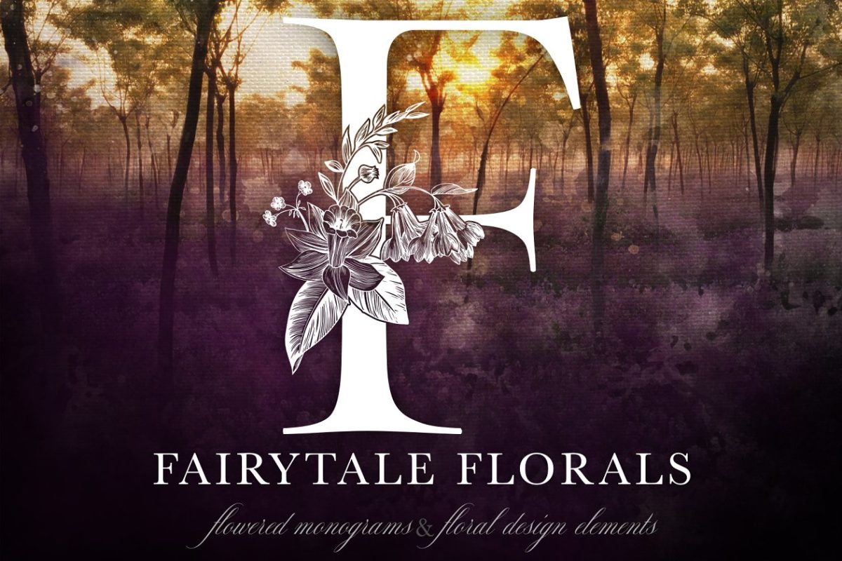 花卉特效图形 Fairytale Florals Monogram Set