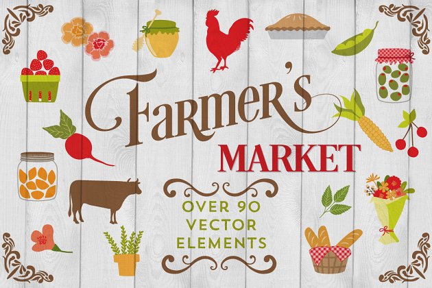 现代农场市场简约图形素材 Modern Farmers Market Graphics
