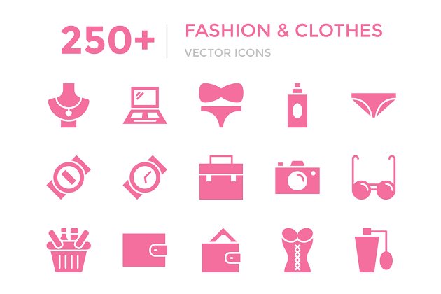 250+时尚和服装矢量图标素材文件 250+ Fashion and Clothes Vector Icon