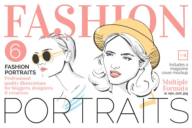 时尚的人像插画素材 Fashion Portrait Illustrations