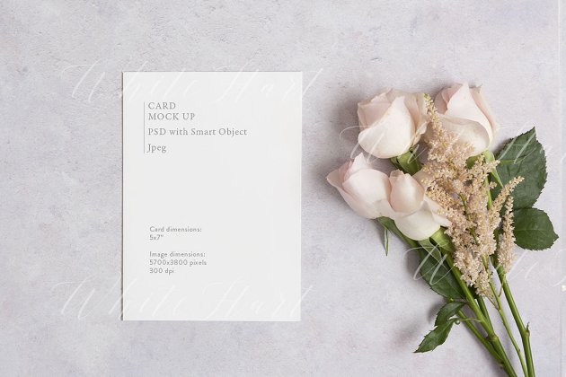 鲜花场景的卡片设计展示样机 5×7 floral card mock up with roses