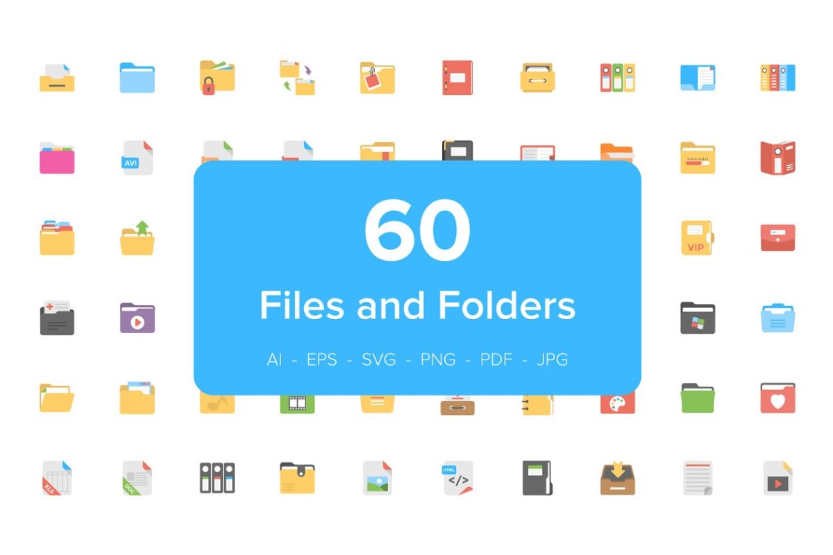 文件夹图标素材 60 Files and Folders Flat Icons