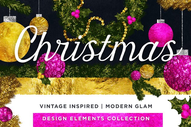 手绘圣诞节经典素材合集 Hand Drawn Christmas: Vintage + Glam