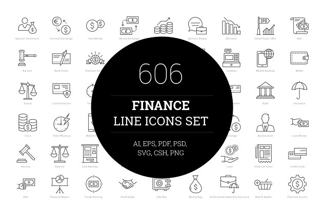 606个金融主推的线型图标 606 Finance Line Icons