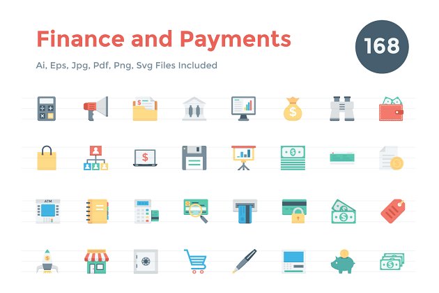 金融矢量图标素材 150+ Flat Finance and Payments Icons