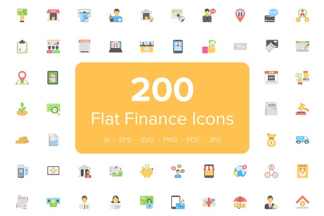 扁平化金融图标素材 200 Flat Finance Icons