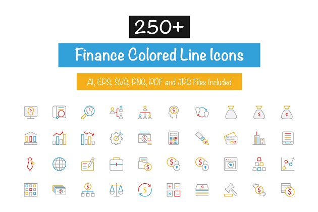 金融线型矢量图标 250+ Finance Colored Line Icons
