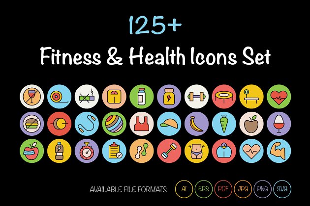 健身图标素材 125+ Fitness and Health Icons
