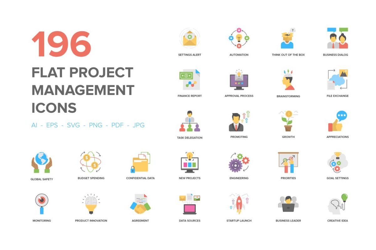 扁平化项目管理图标大全 Flat Project Management Icons