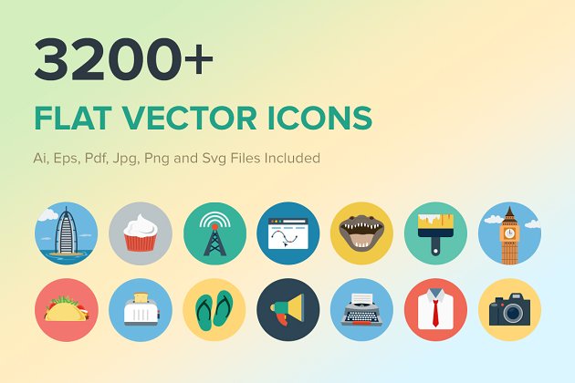 3200+ 扁平化矢量图标 3200+ Flat Vector Icons