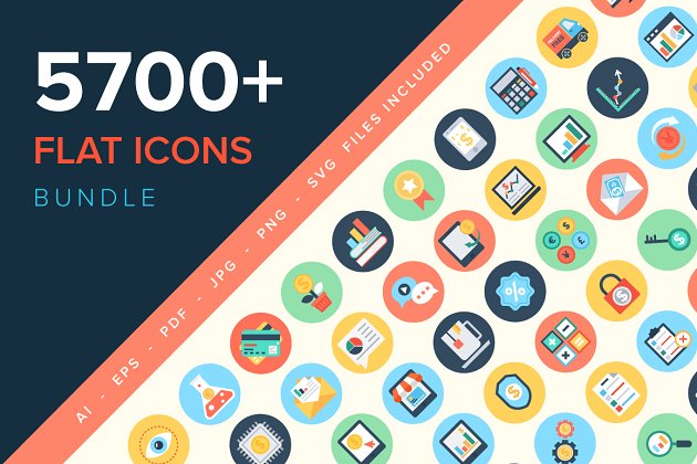 5700+扁平化彩色图标合集 5700+ Flat Icons Bundle