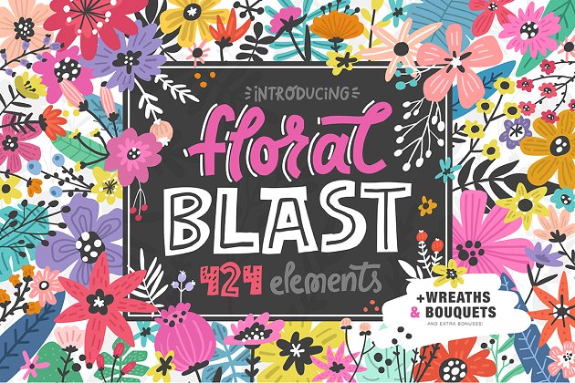 400个丰富的花卉图形元素 Floral Blast: 400+ elements