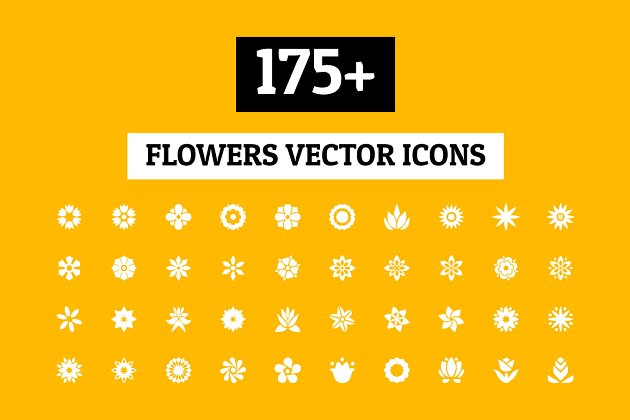 175个花朵样式图形的图标套装 175+ Flowers Vector Icons